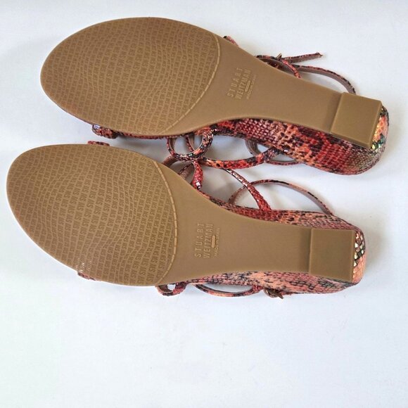 Stuart Weitzman Sandals 7 Pink Melon Tiffy Chain Trim Strappy Leather Wedge NEW - Picture 12 of 12